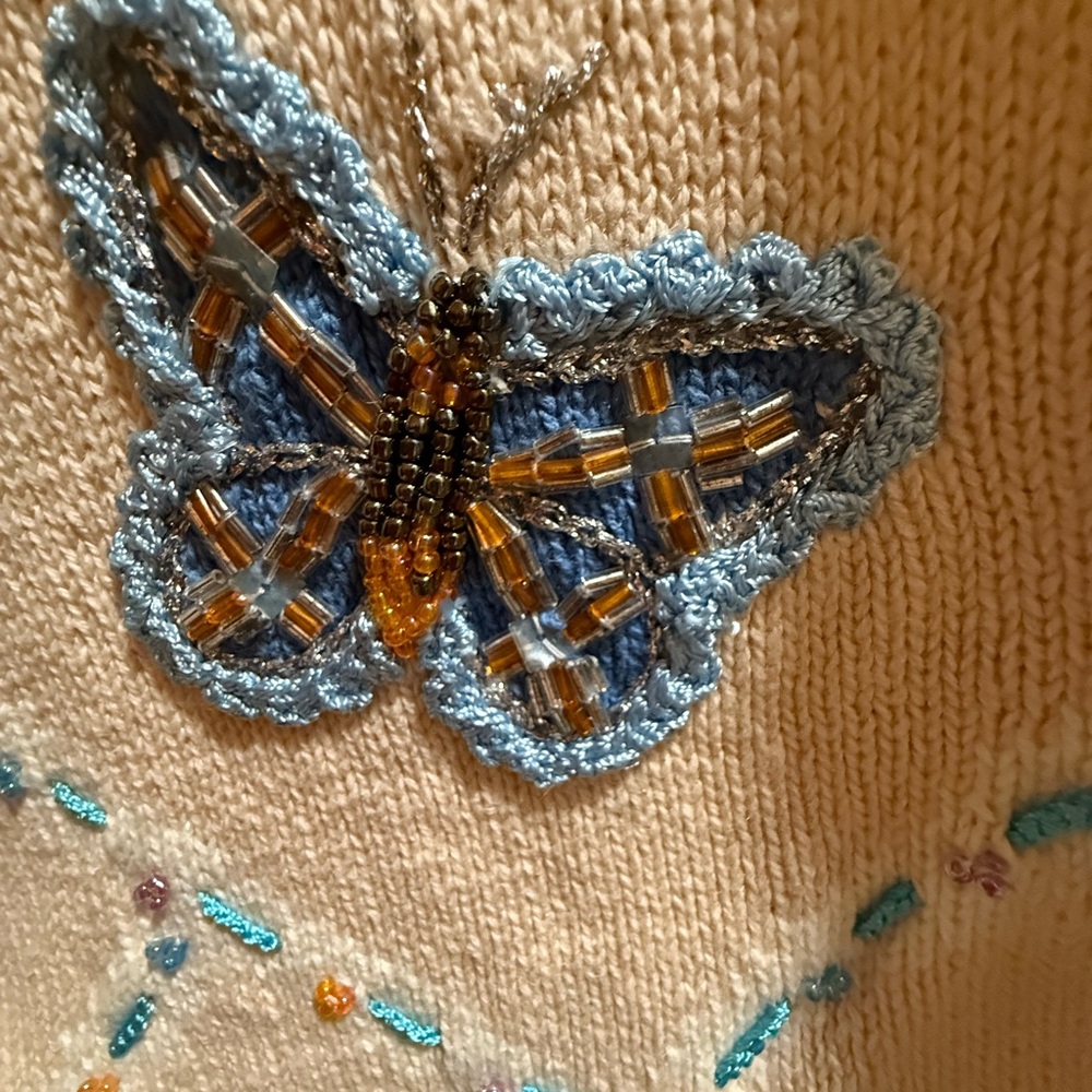 Storybook Knits Cream Cardigan with Butterfly Embroidery - Picture 7 of 14
